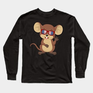 Patriotic Mouse With America Flag Sunglasses 4Th Of July Long Sleeve T-Shirt